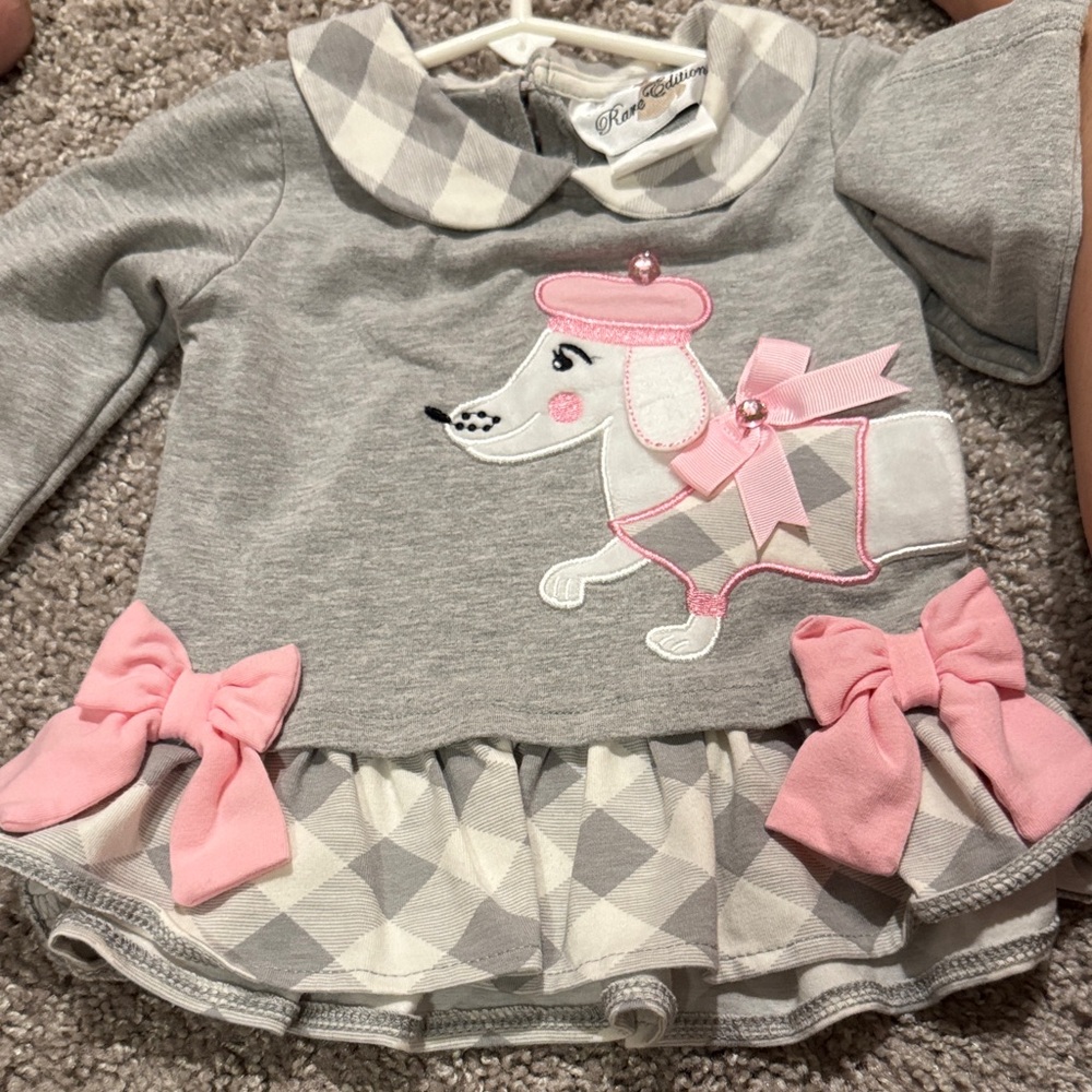Rare Editions Gray and Pink Long Sleeve Shirt with Dog Design